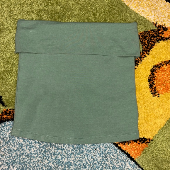 AE Cotton Knit Foldover Tube Top Sage Green Strapless Bodycon Tank Top - Picture 3 of 11